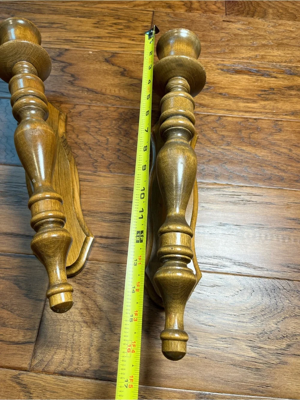 Wooden Wall Sconces 16 Inches Long Brass Insert for Candles Vintage Set 2